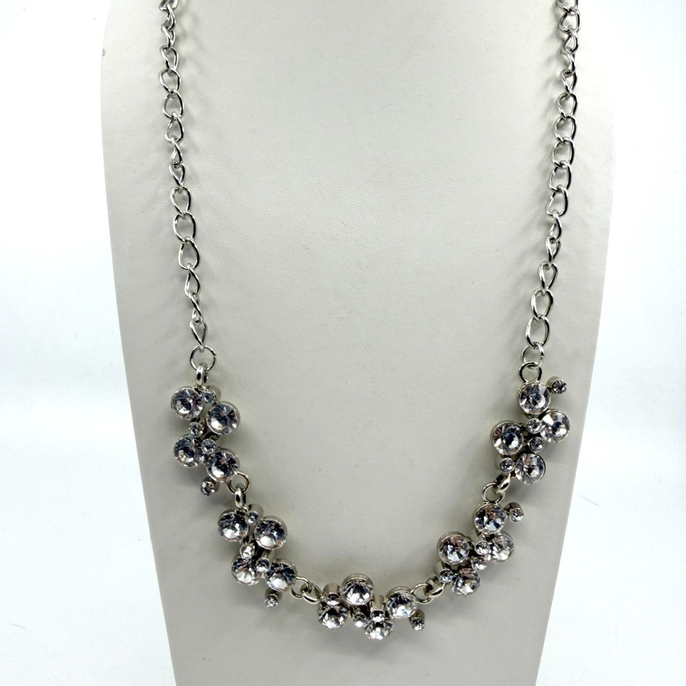 Radiant Cluster Rhinestone Statement Necklace Silver Tone Glam Gala Party Gift